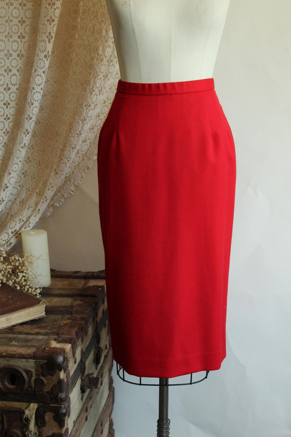 Vintage 1990s Red Knee Length Pencil Skirt