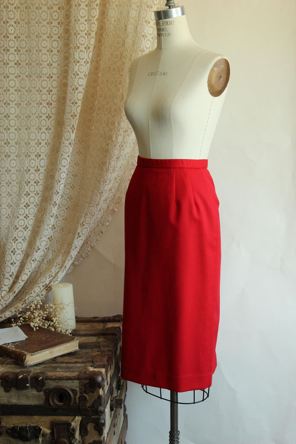 Vintage 1990s Red Knee Length Pencil Skirt