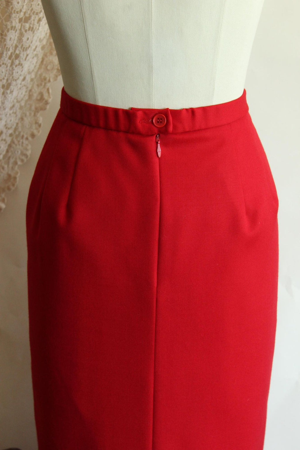 Vintage 1990s Red Knee Length Pencil Skirt