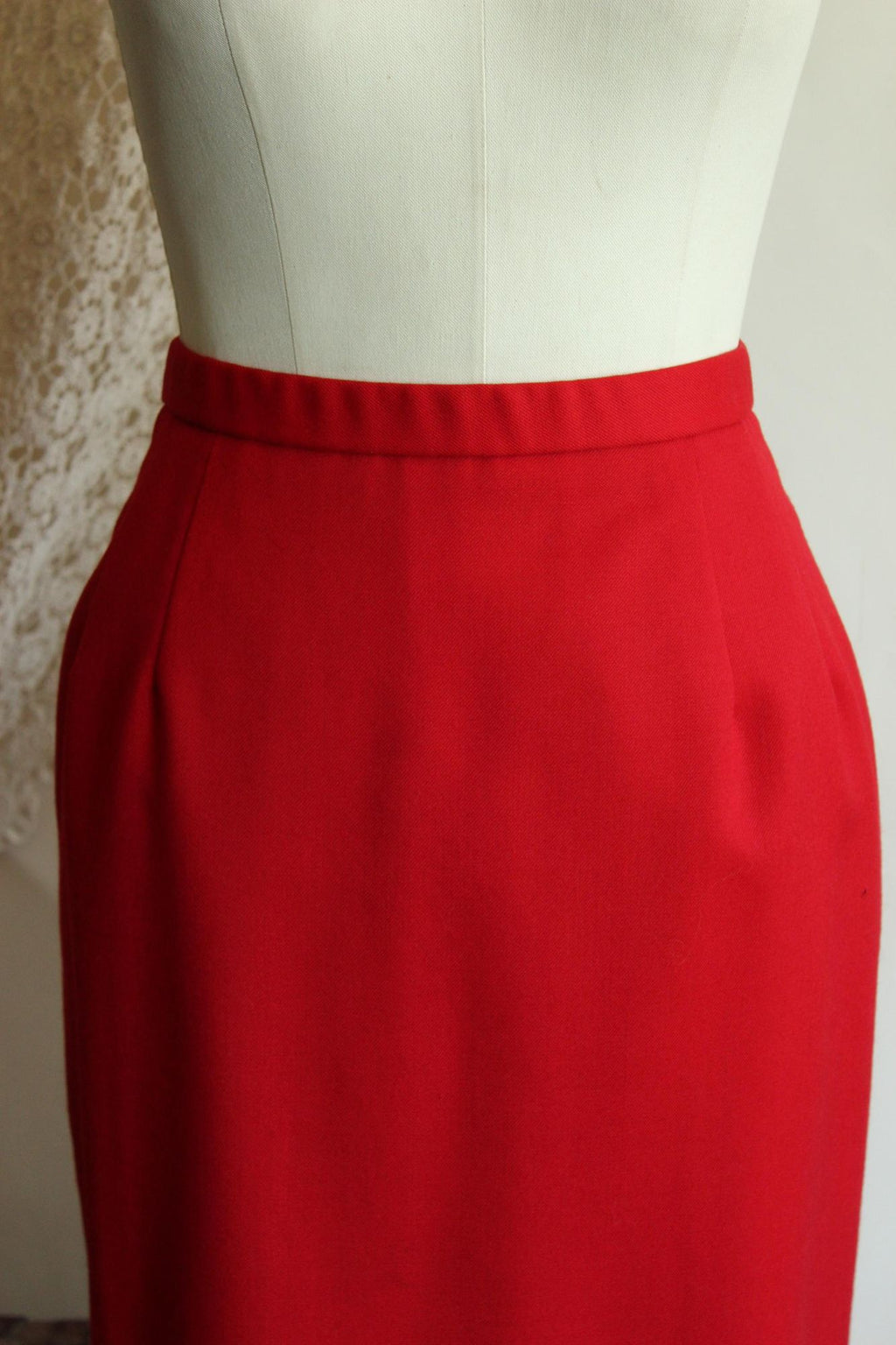 Vintage 1990s Red Knee Length Pencil Skirt