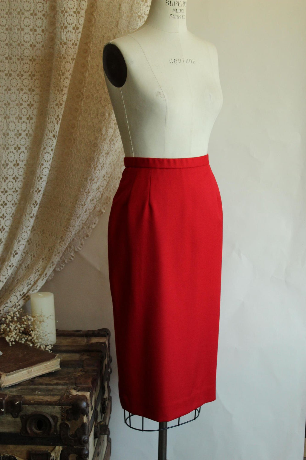 Vintage 1990s Red Knee Length Pencil Skirt