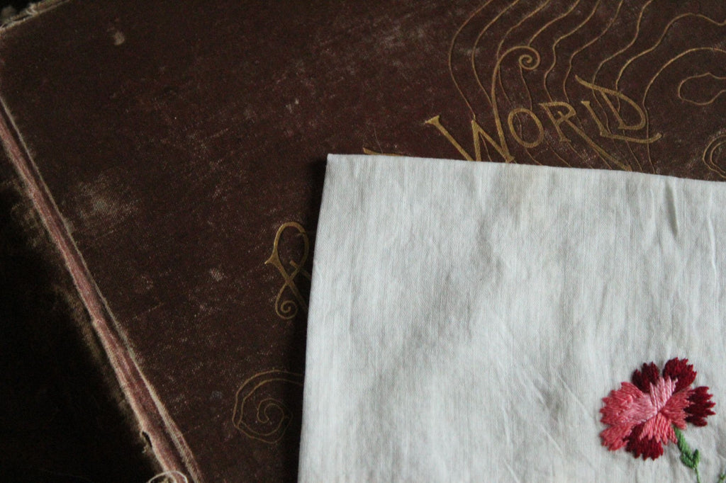 Vintage White Embroidered Flower Cotton Handkerchief