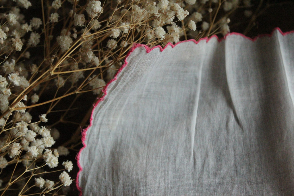 Vintage White Embroidered Flower Cotton Handkerchief