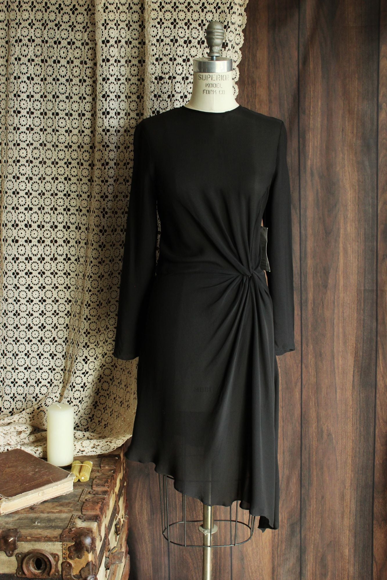 Anine Bing New With Tags Black Dress, Sz Small, Silk Chiffon, Asymmetrical Hem