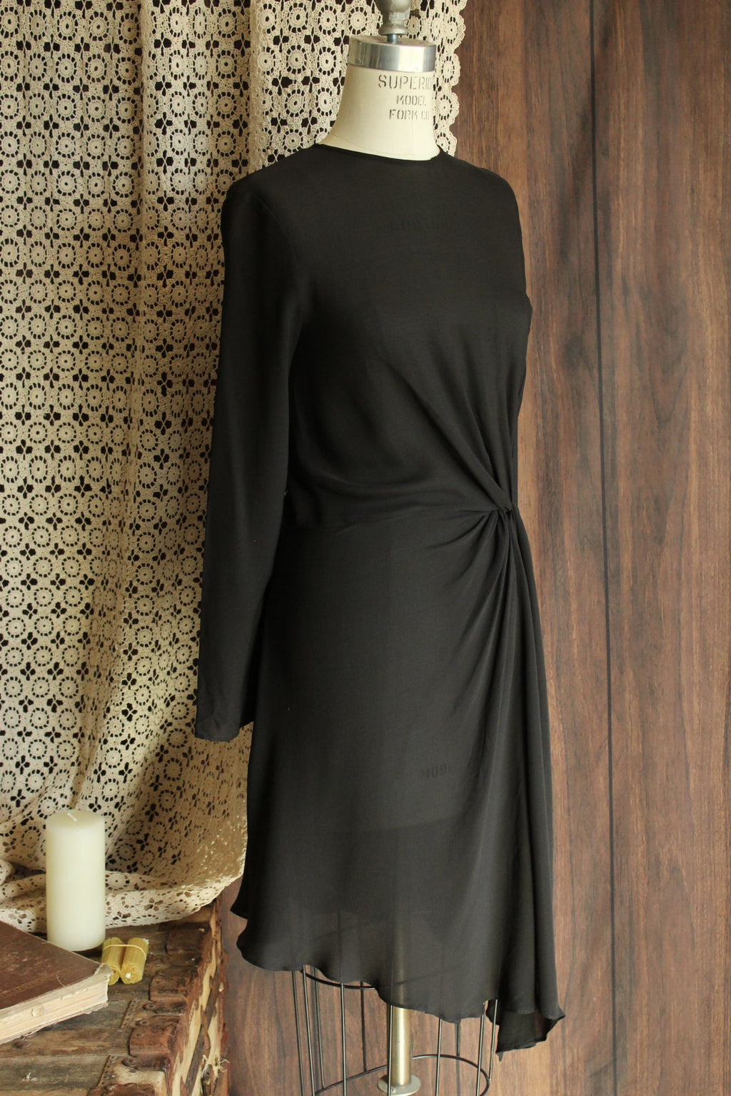 Anine Bing New With Tags Black Dress, Sz Small, Silk Chiffon, Asymmetrical Hem