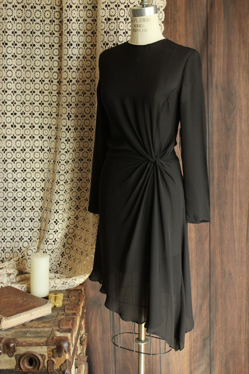 Anine Bing New With Tags Black Dress, Sz Small, Silk Chiffon, Asymmetrical Hem