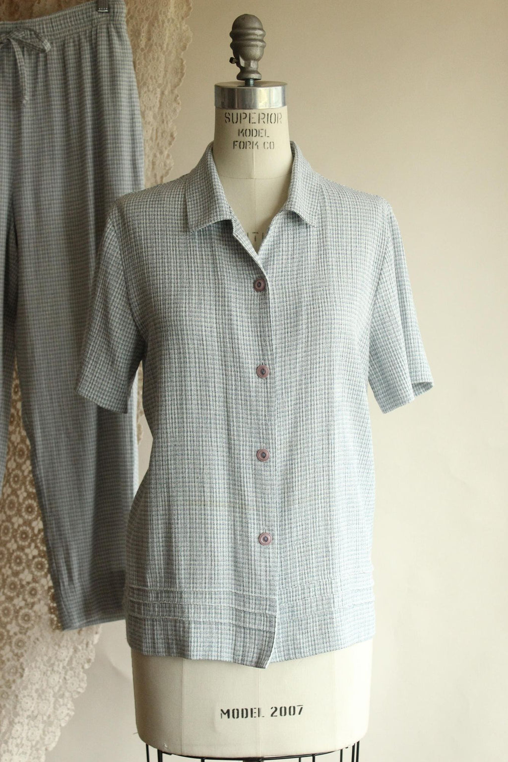 Vintage 1990s Sag Harbor Petites Blue and White Top And Pants Set