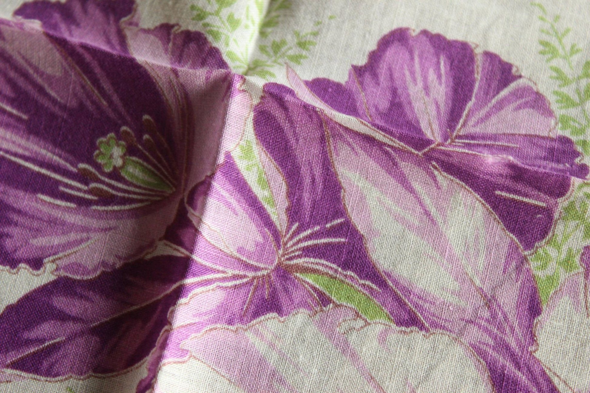 Vintage 1950s Iris Purple Flower Print Cotton Handkerchief