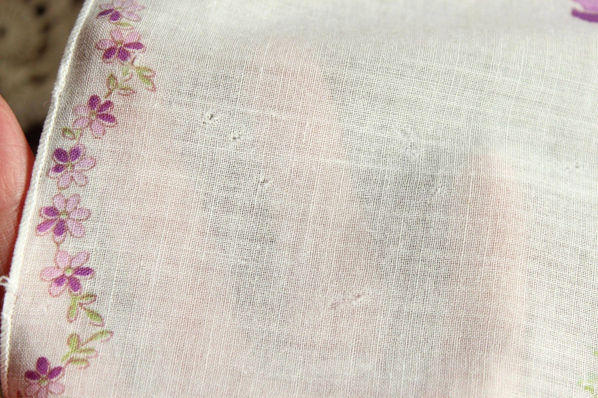 Vintage 1950s Iris Purple Flower Print Cotton Handkerchief