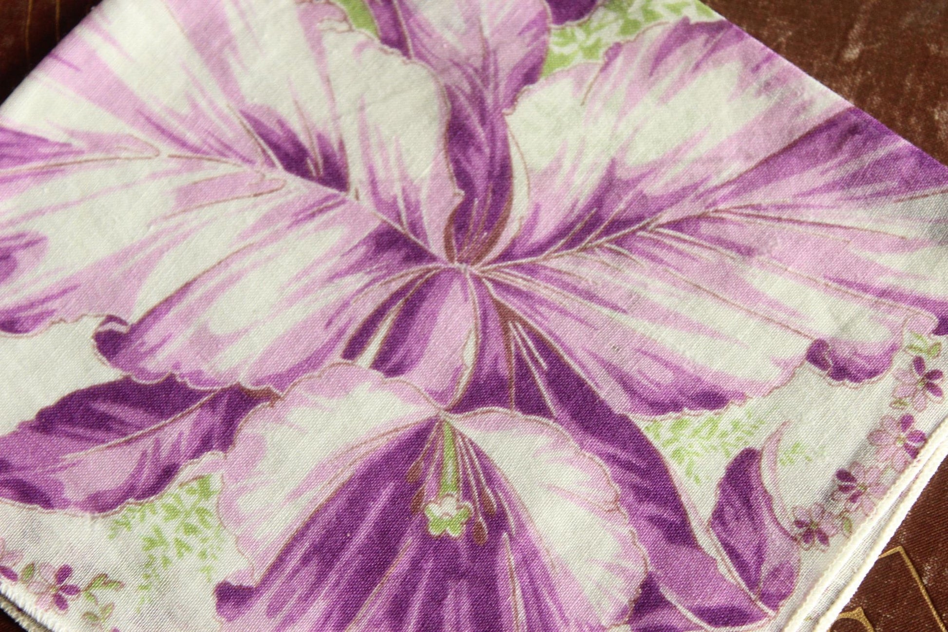 Vintage 1950s Iris Purple Flower Print Cotton Handkerchief