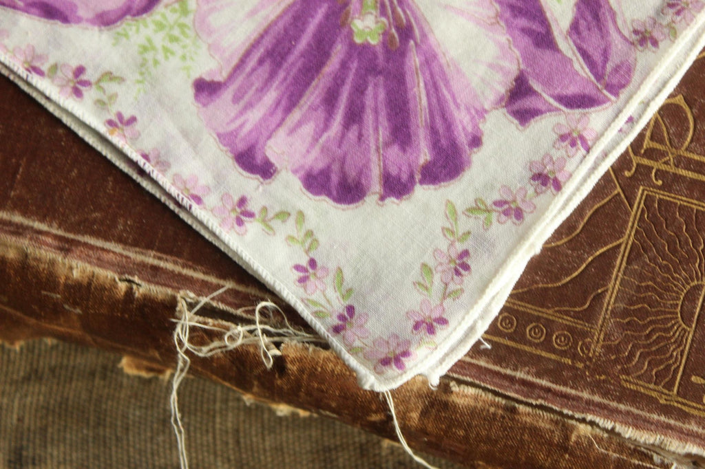 Vintage 1950s Iris Purple Flower Print Cotton Handkerchief