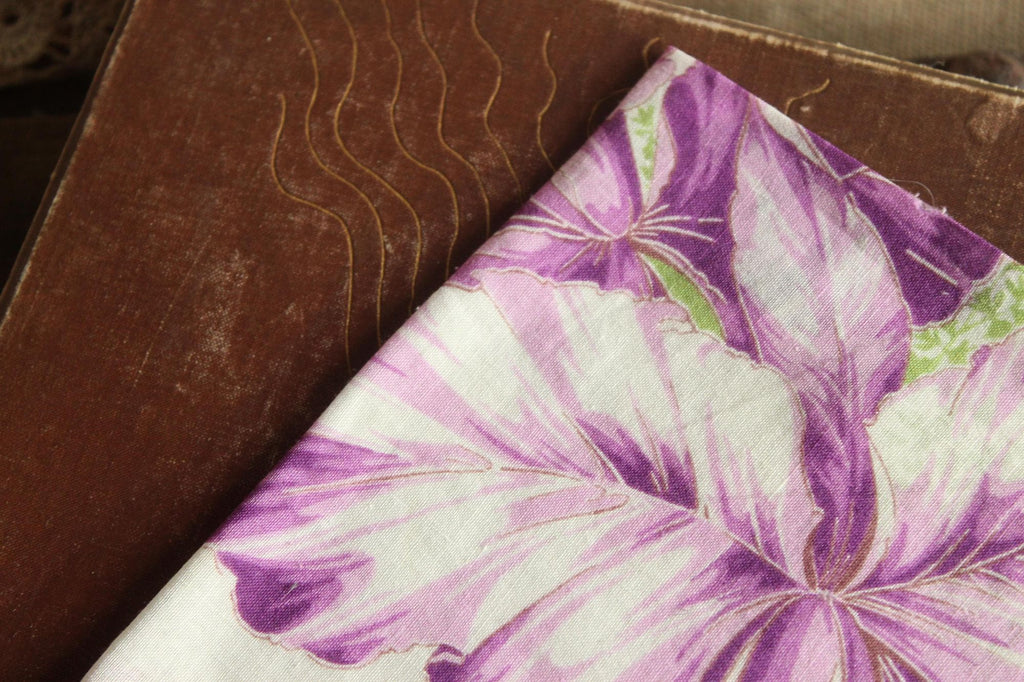 Vintage 1950s Iris Purple Flower Print Cotton Handkerchief