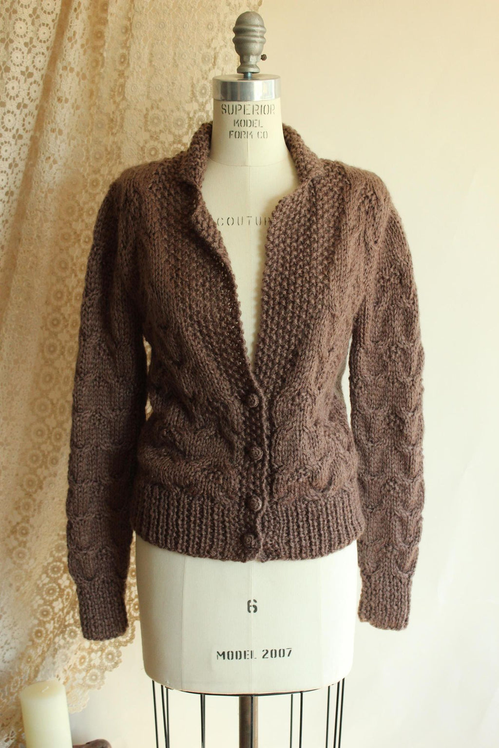 Vintage 1970s Sheridan Unique Brown Knit Cardigan Sweater