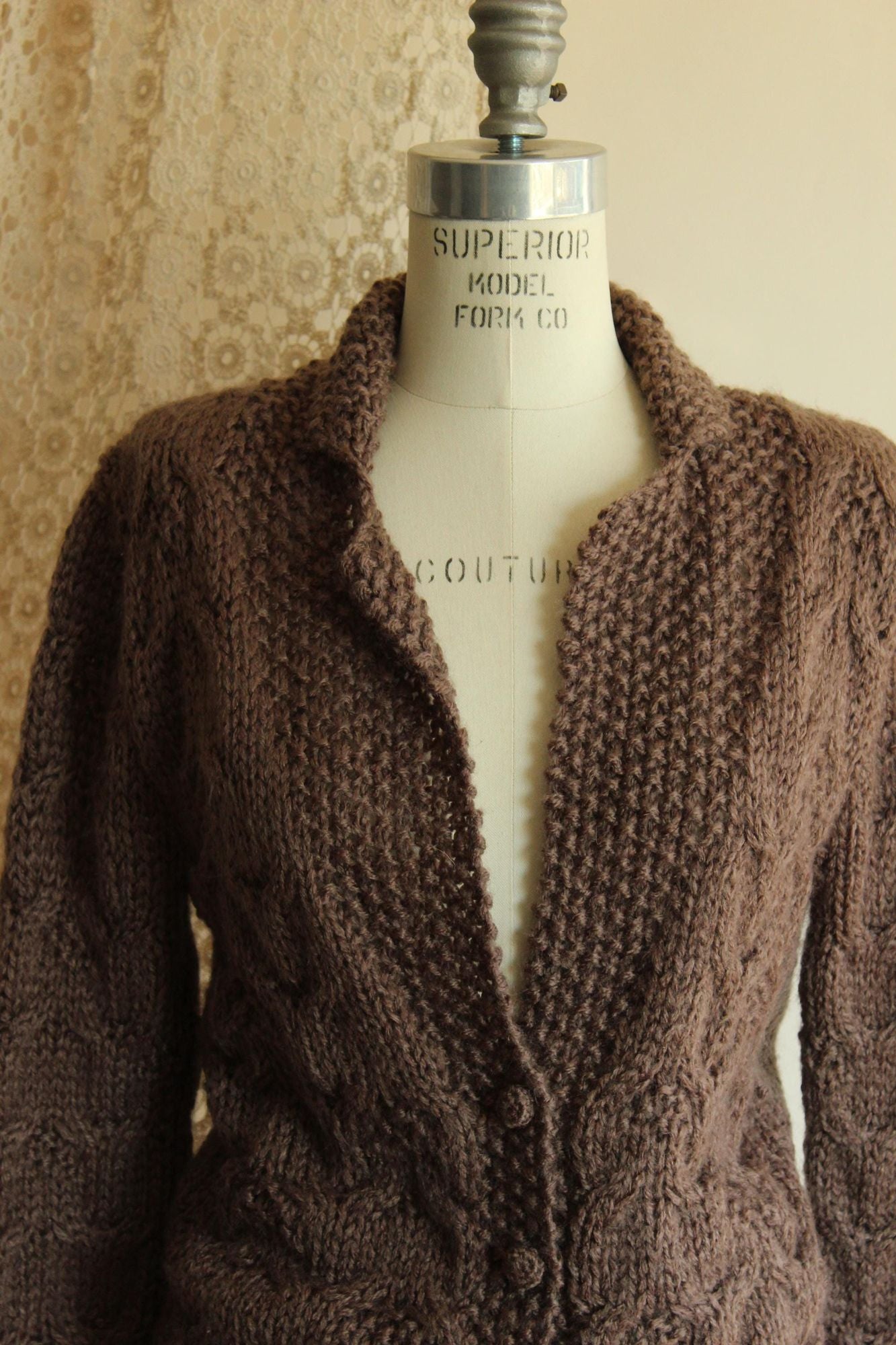 Vintage 1970s Sheridan Unique Brown Knit Cardigan Sweater
