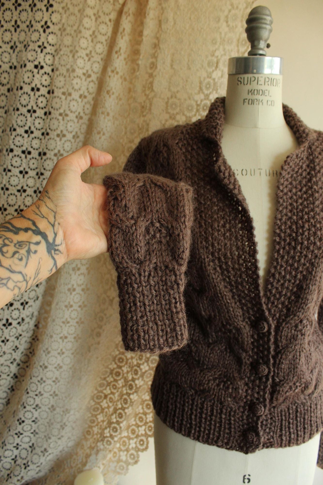 Vintage 1970s Sheridan Unique Brown Knit Cardigan Sweater