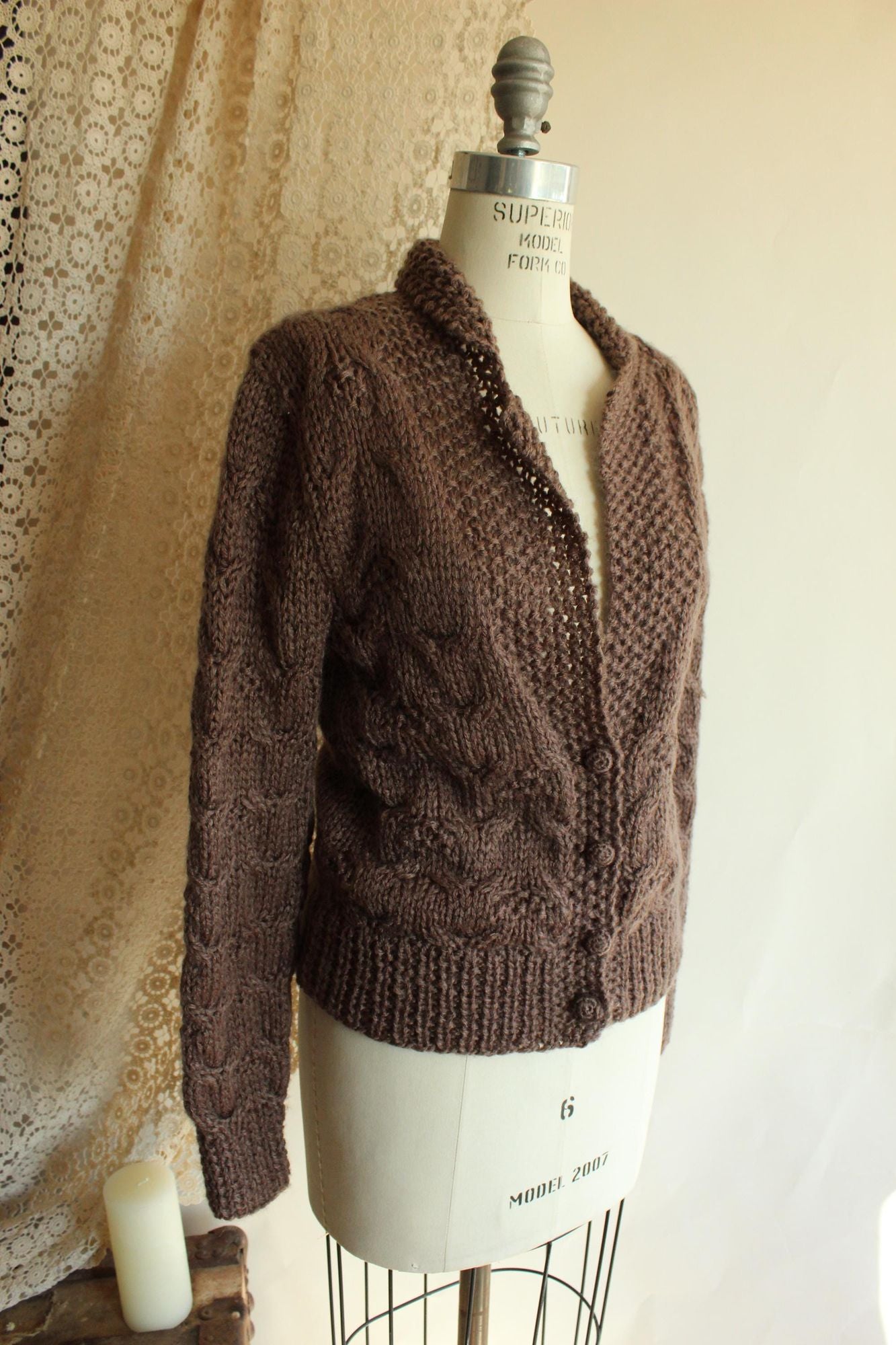 Vintage 1970s Sheridan Unique Brown Knit Cardigan Sweater
