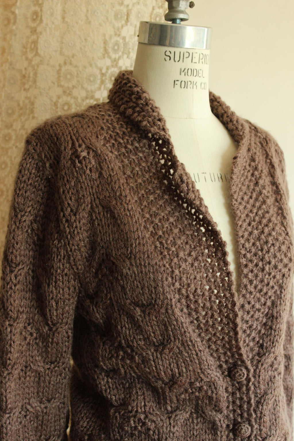 Vintage 1970s Sheridan Unique Brown Knit Cardigan Sweater