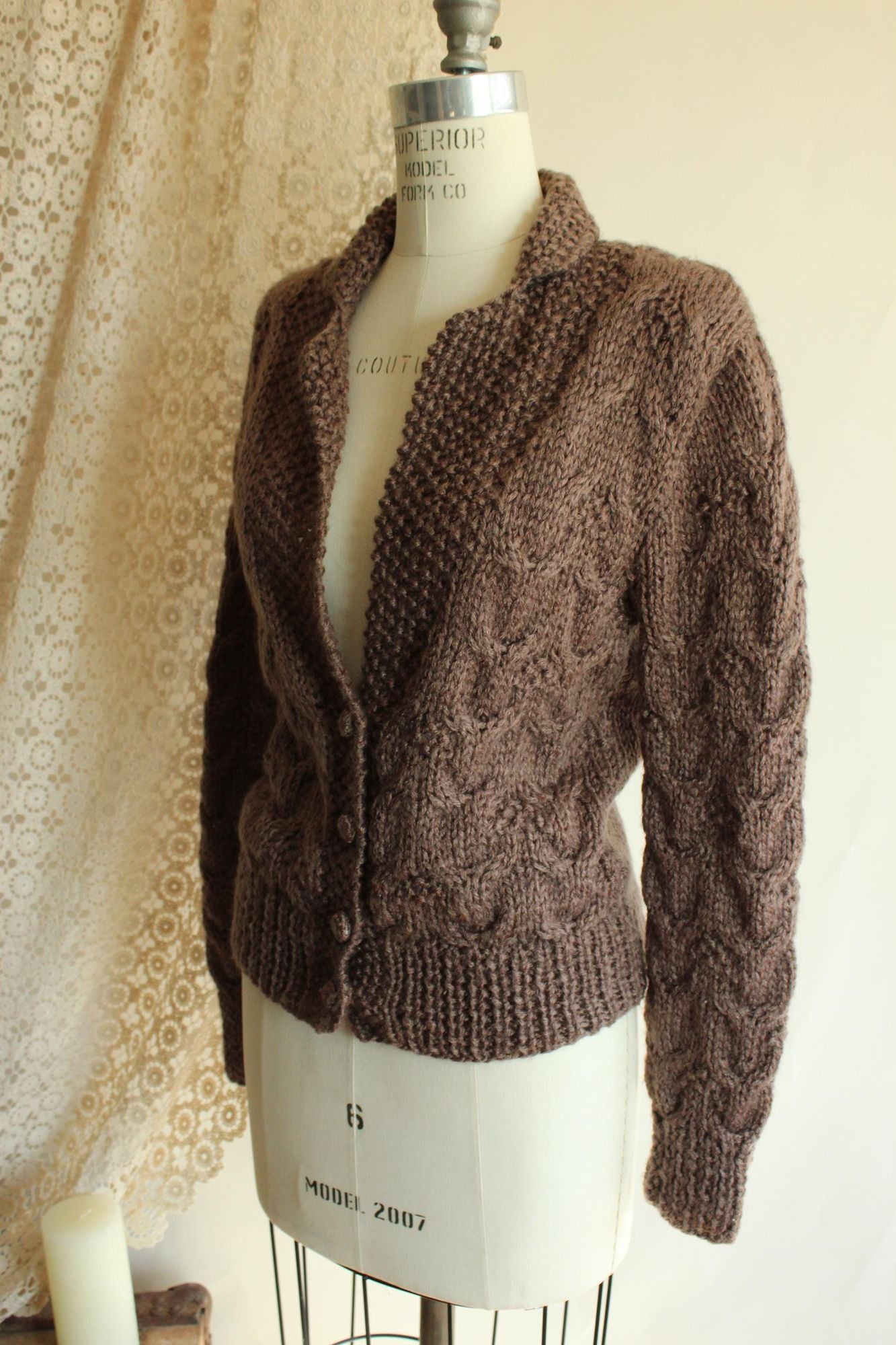 Vintage 1970s Sheridan Unique Brown Knit Cardigan Sweater