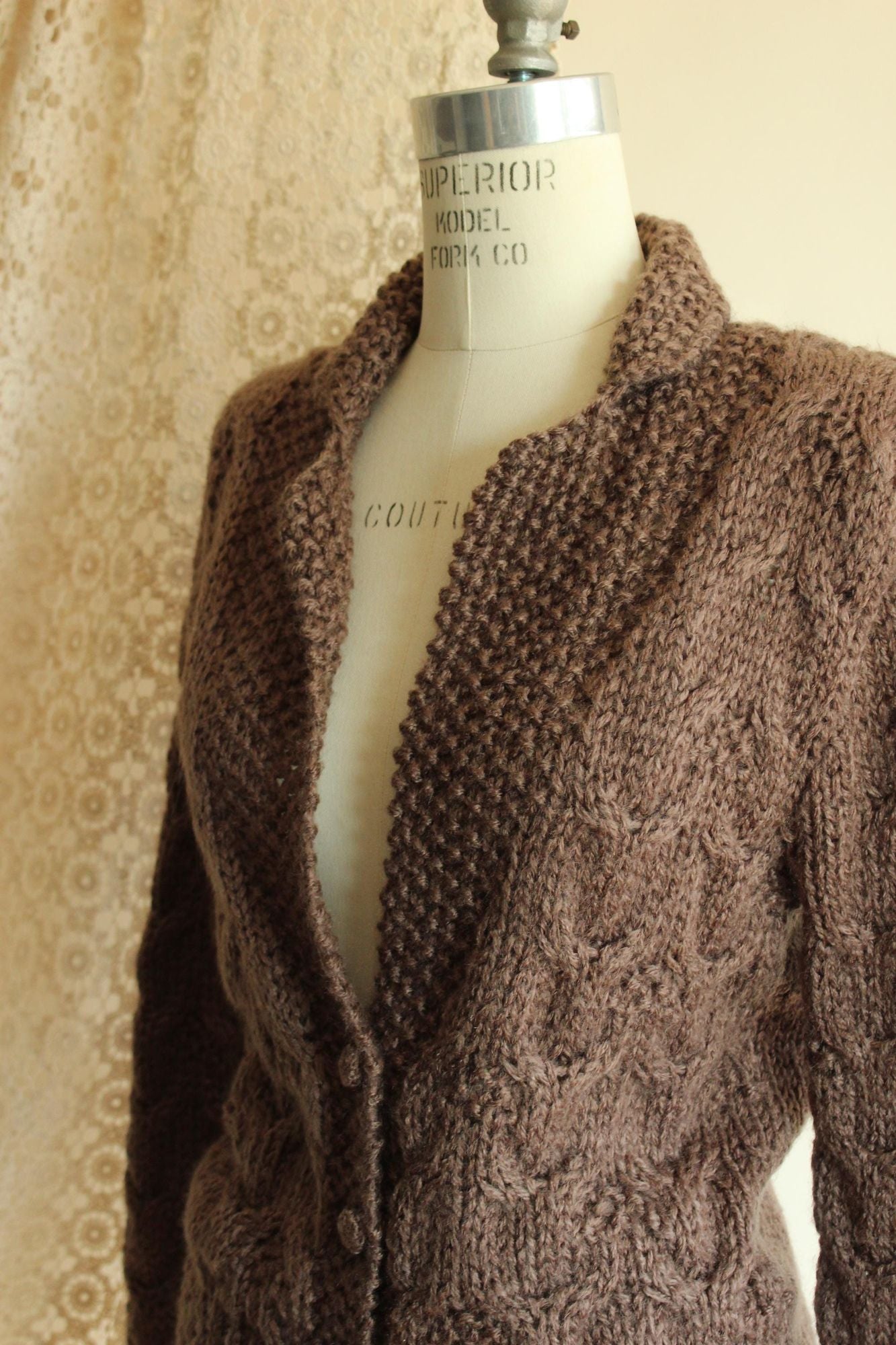 Vintage 1970s Sheridan Unique Brown Knit Cardigan Sweater