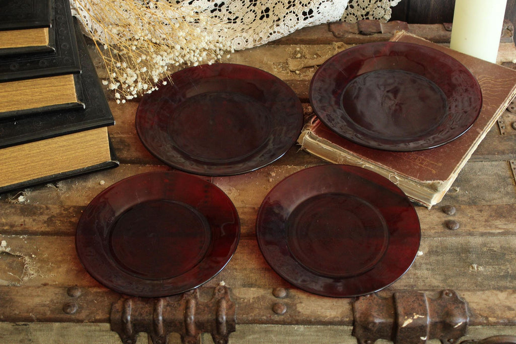 Vintage 1950s 1960s Anchor Hocking Royal Ruby Red Plates, 2 Luncheon 2 Dinner