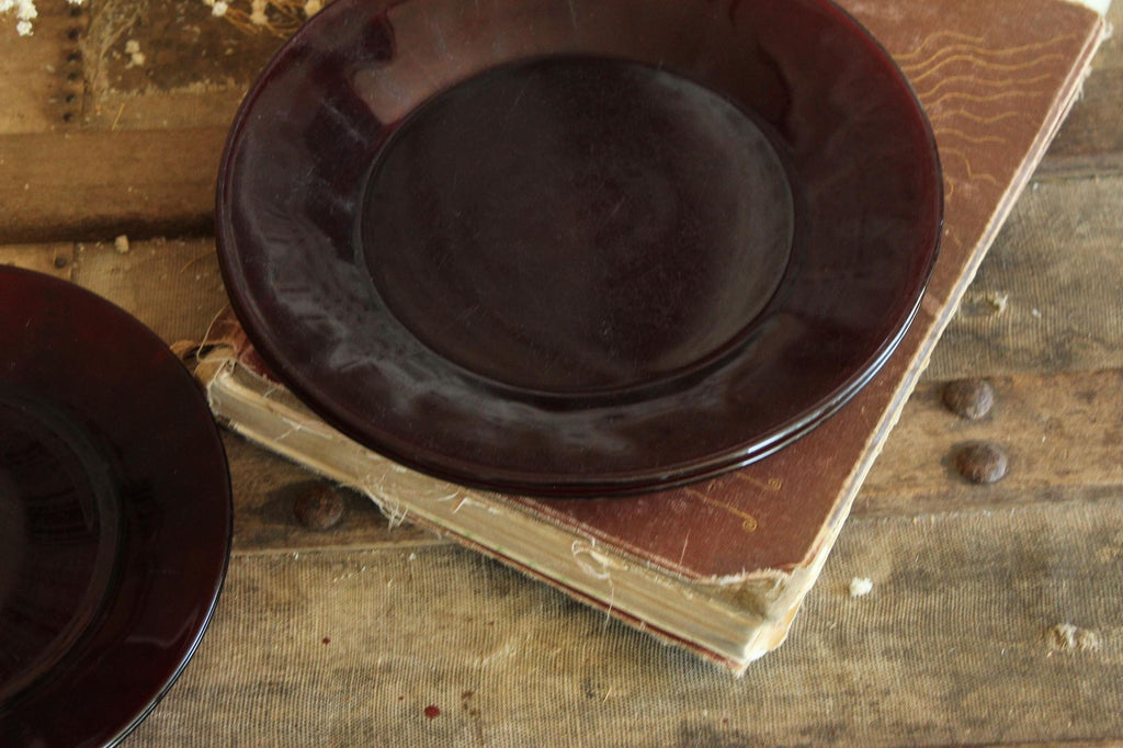 Vintage 1950s 1960s Anchor Hocking Royal Ruby Red Plates, 2 Luncheon 2 Dinner