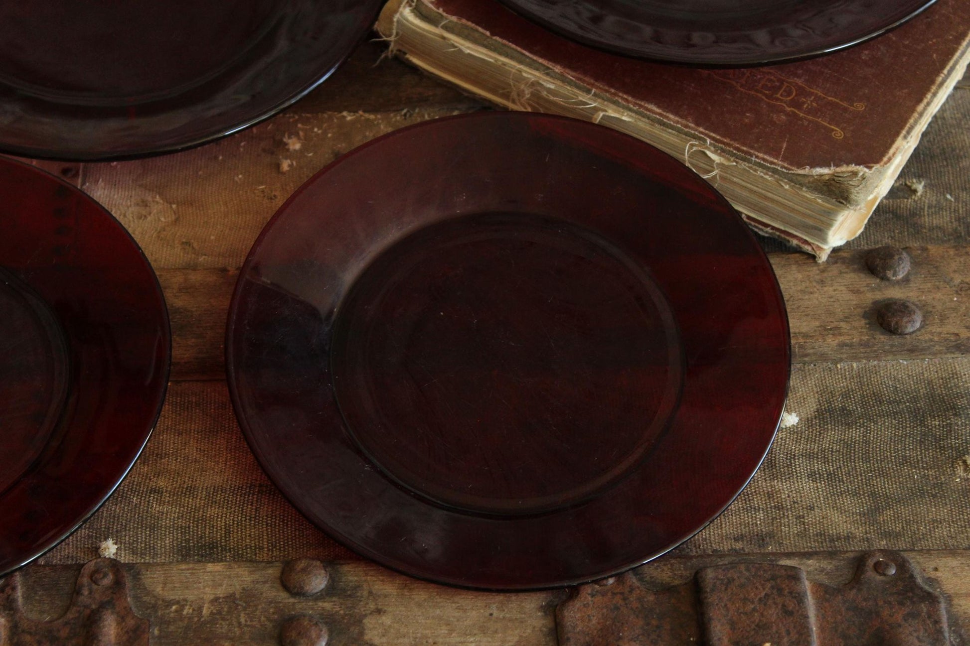 Vintage 1950s 1960s Anchor Hocking Royal Ruby Red Plates, 2 Luncheon 2 Dinner