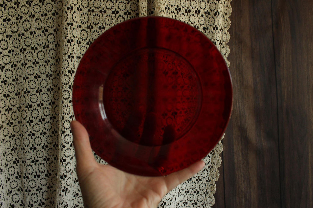 Vintage 1950s 1960s Anchor Hocking Royal Ruby Red Plates, 2 Luncheon 2 Dinner