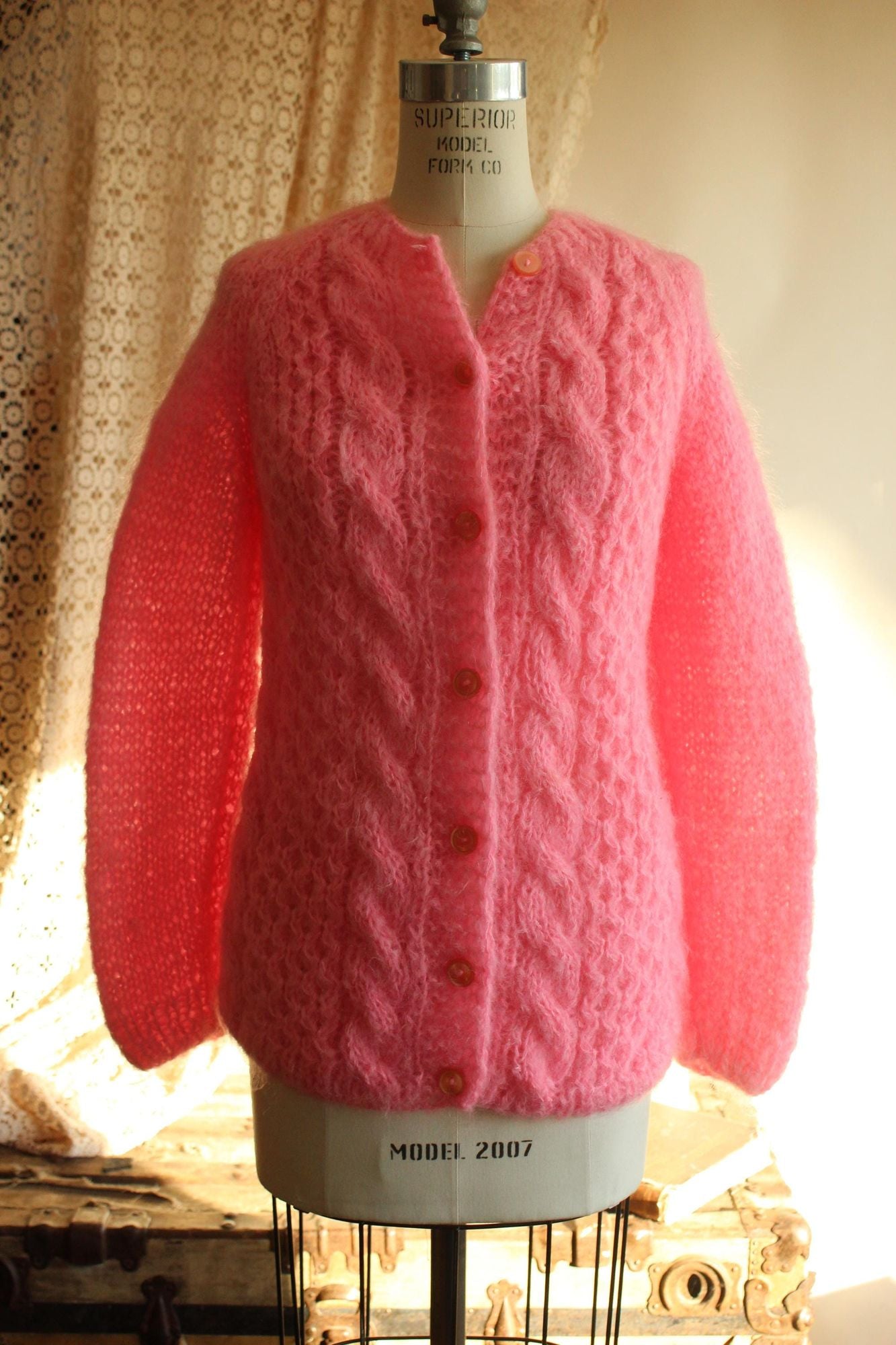 Vintage 1960s John Helmer Pink Wool Blend Cardigan, Made in Italy