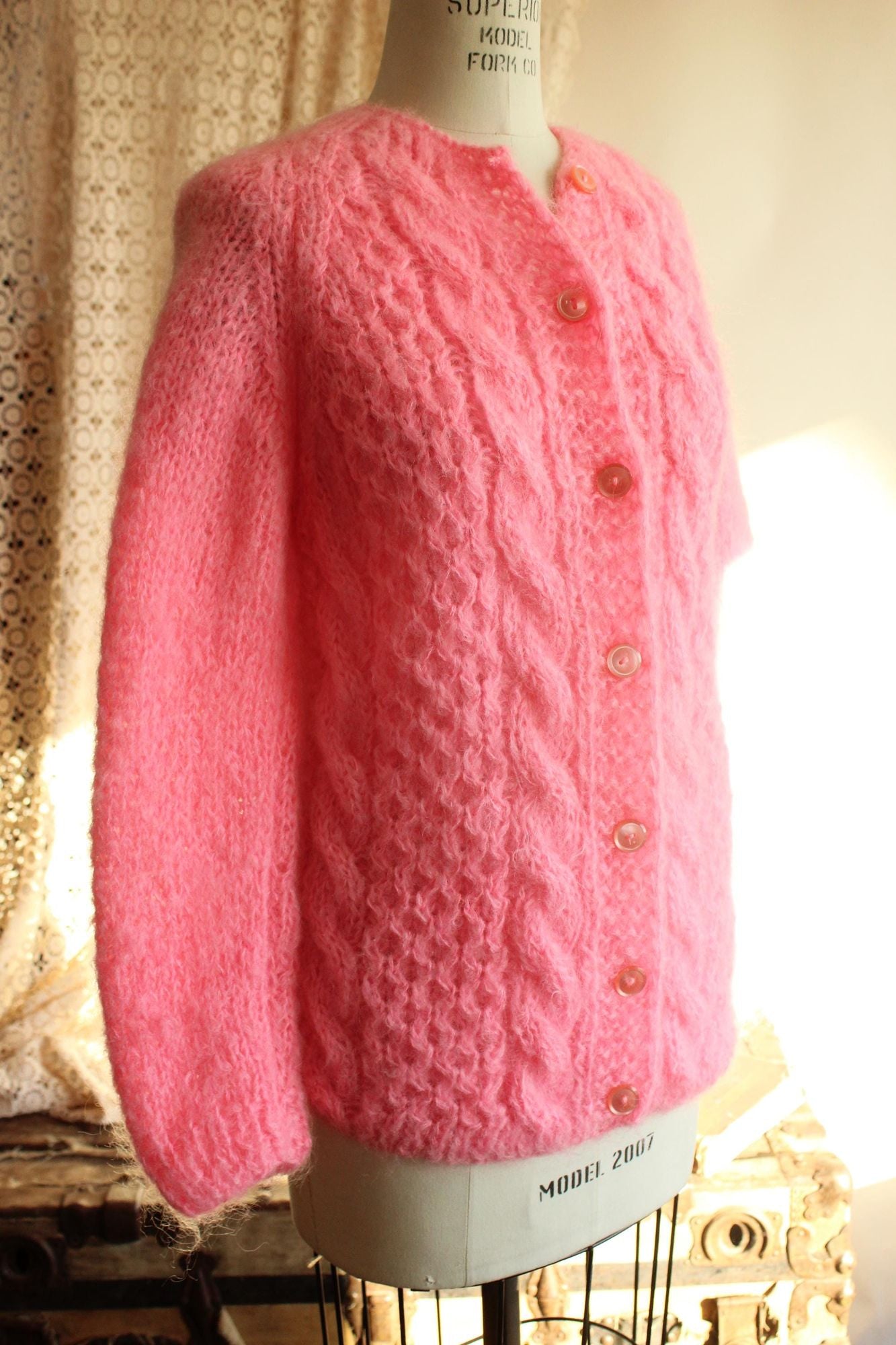 Vintage 1960s John Helmer Pink Wool Blend Cardigan, Made in Italy