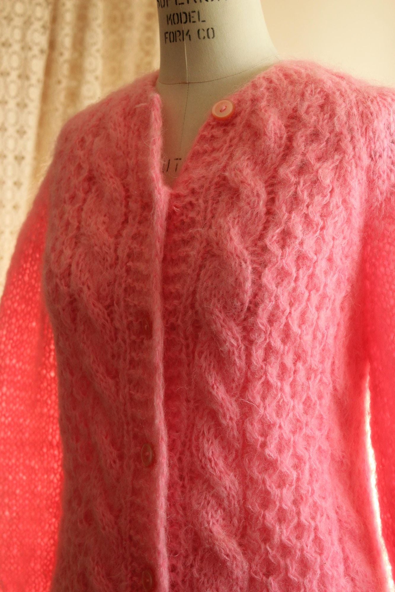 Vintage 1960s John Helmer Pink Wool Blend Cardigan, Made in Italy