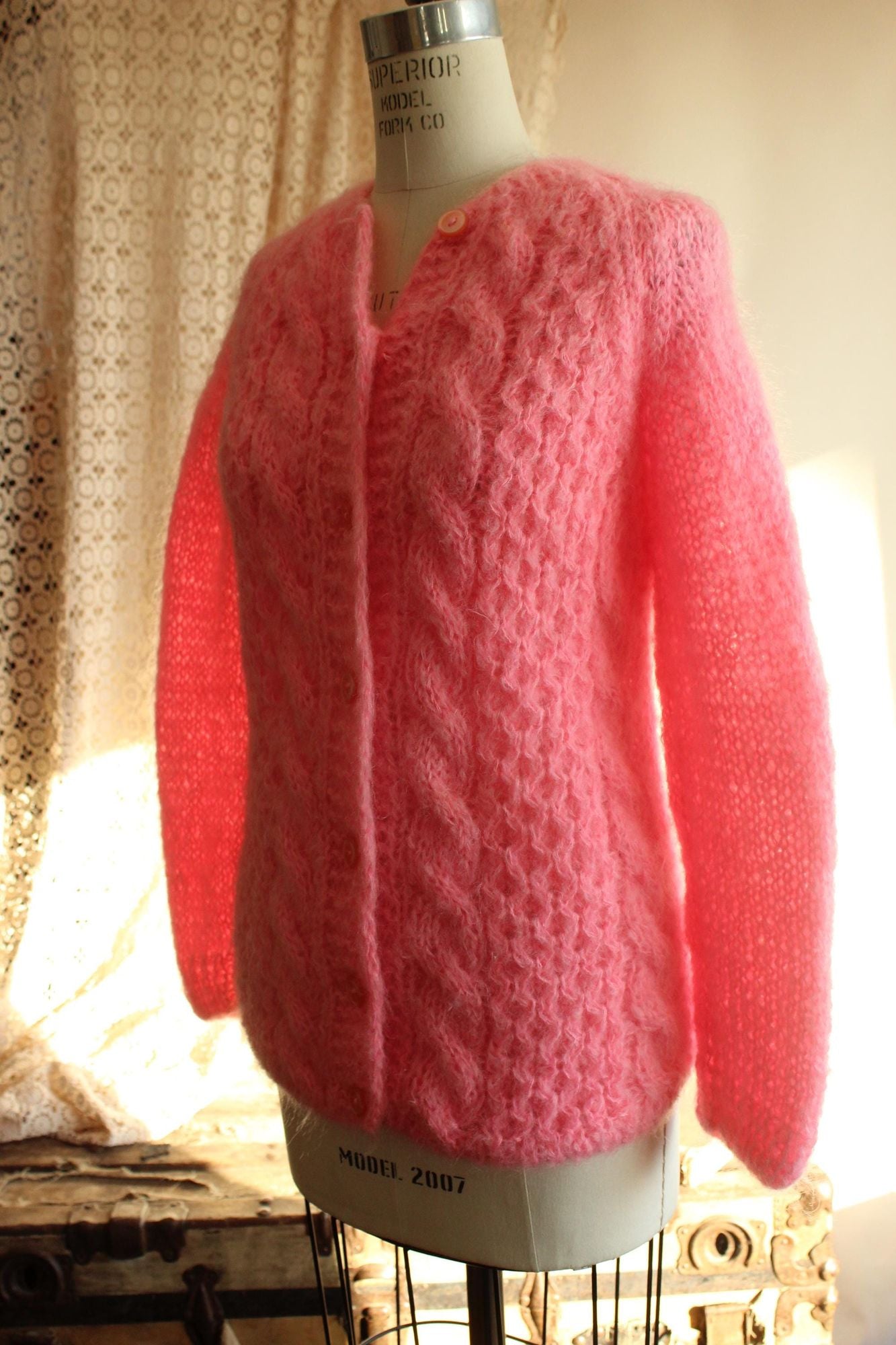 Vintage 1960s John Helmer Pink Wool Blend Cardigan, Made in Italy