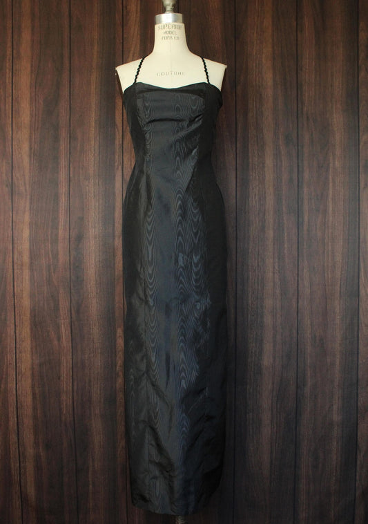 Vintage 1960s Black Taffeta Formal Dress with Sequin Trim