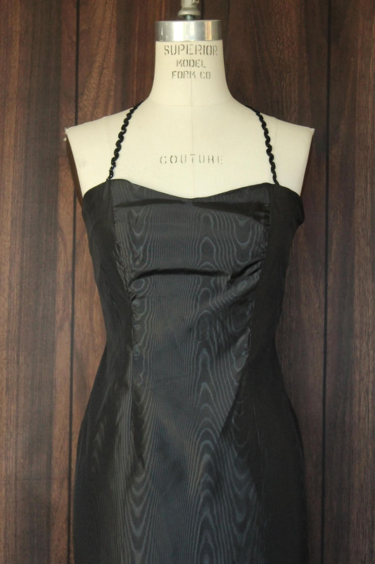 Vintage 1960s Black Taffeta Formal Dress with Sequin Trim