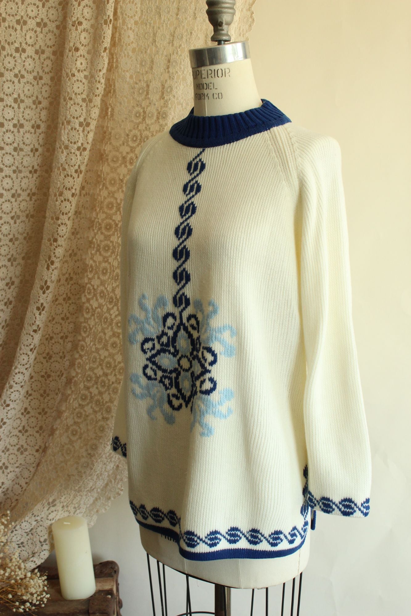 Vintage 1970s The Campus Shop Nordic Style Blue and White Jumper