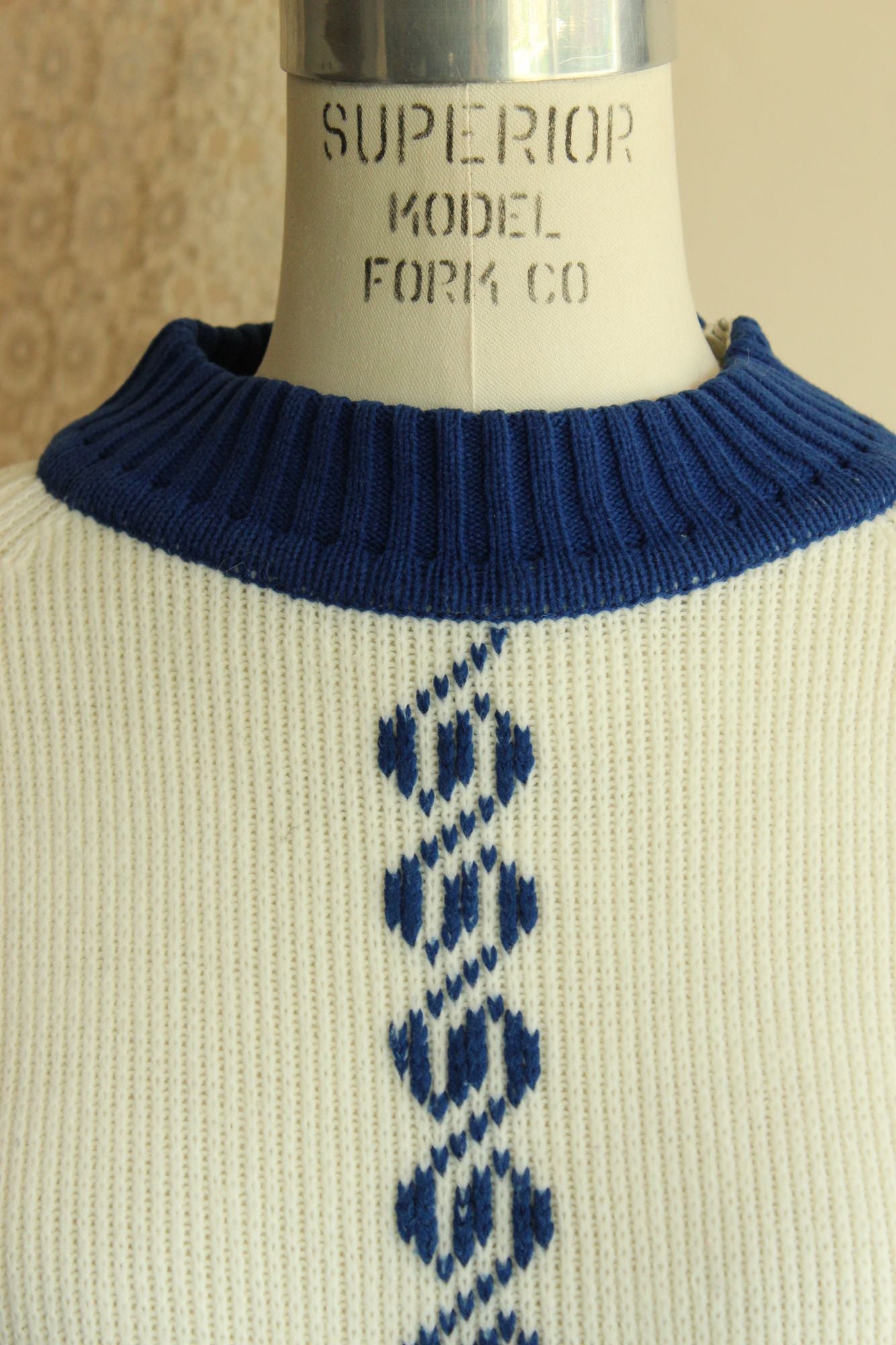 Vintage 1970s The Campus Shop Nordic Style Blue and White Jumper