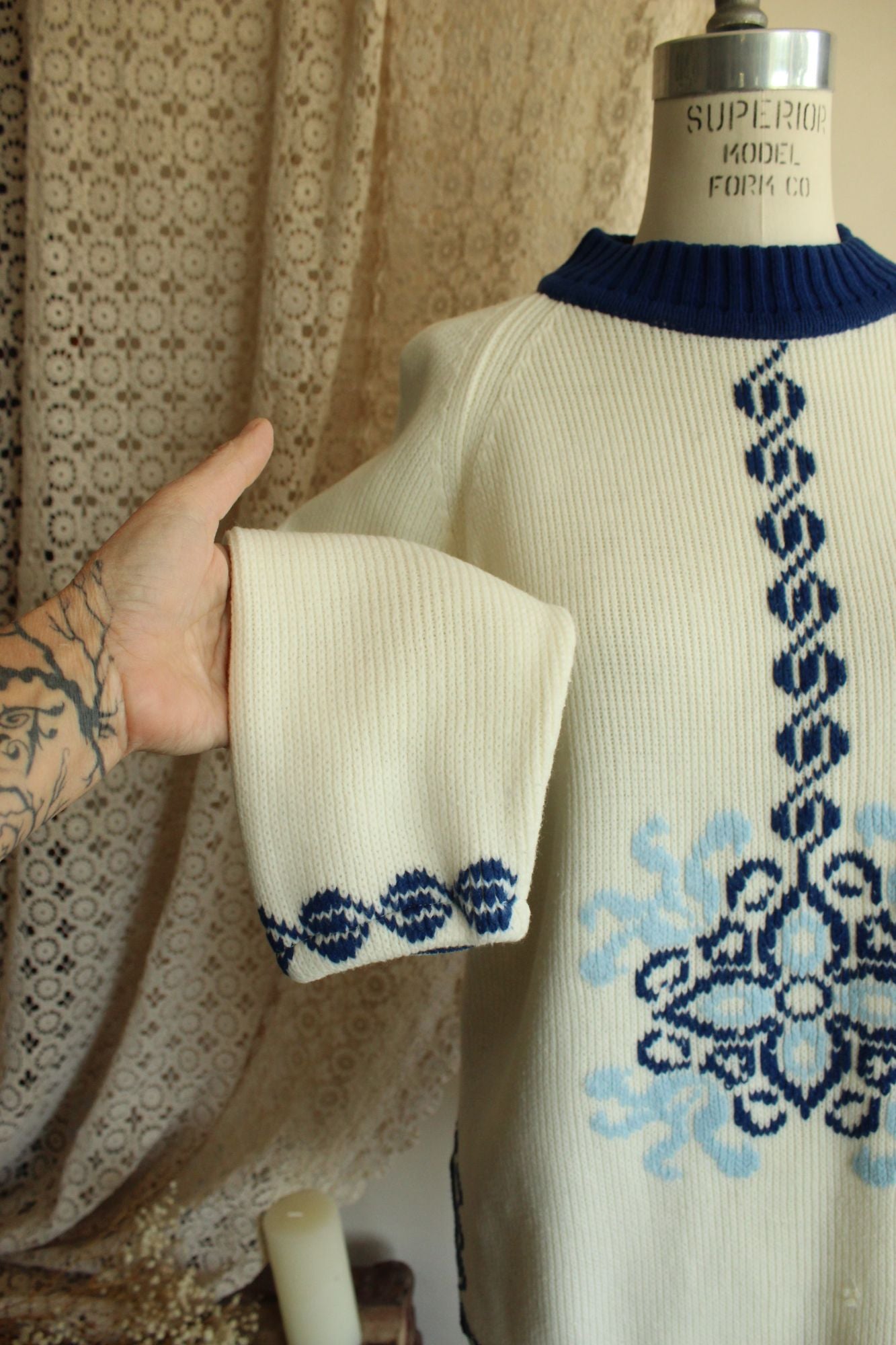 Vintage 1970s The Campus Shop Nordic Style Blue and White Jumper