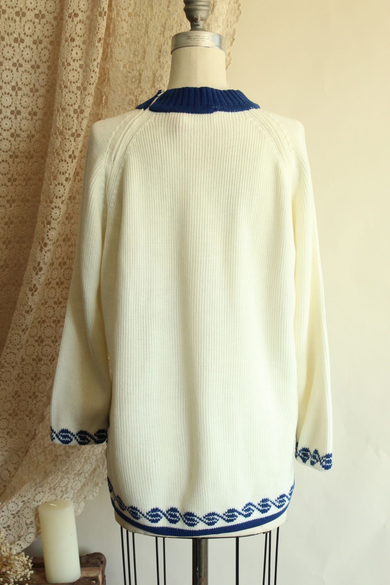 Vintage 1970s The Campus Shop Nordic Style Blue and White Jumper