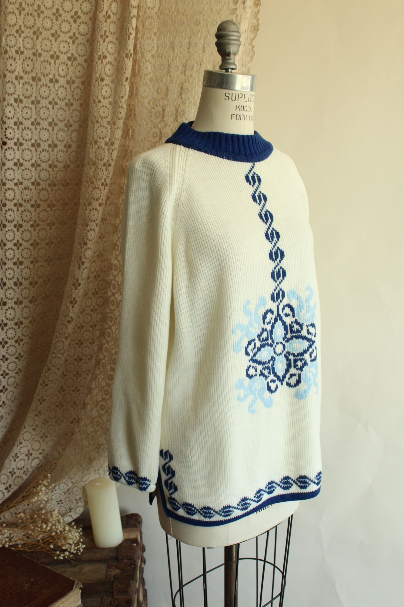 Vintage 1970s The Campus Shop Nordic Style Blue and White Jumper