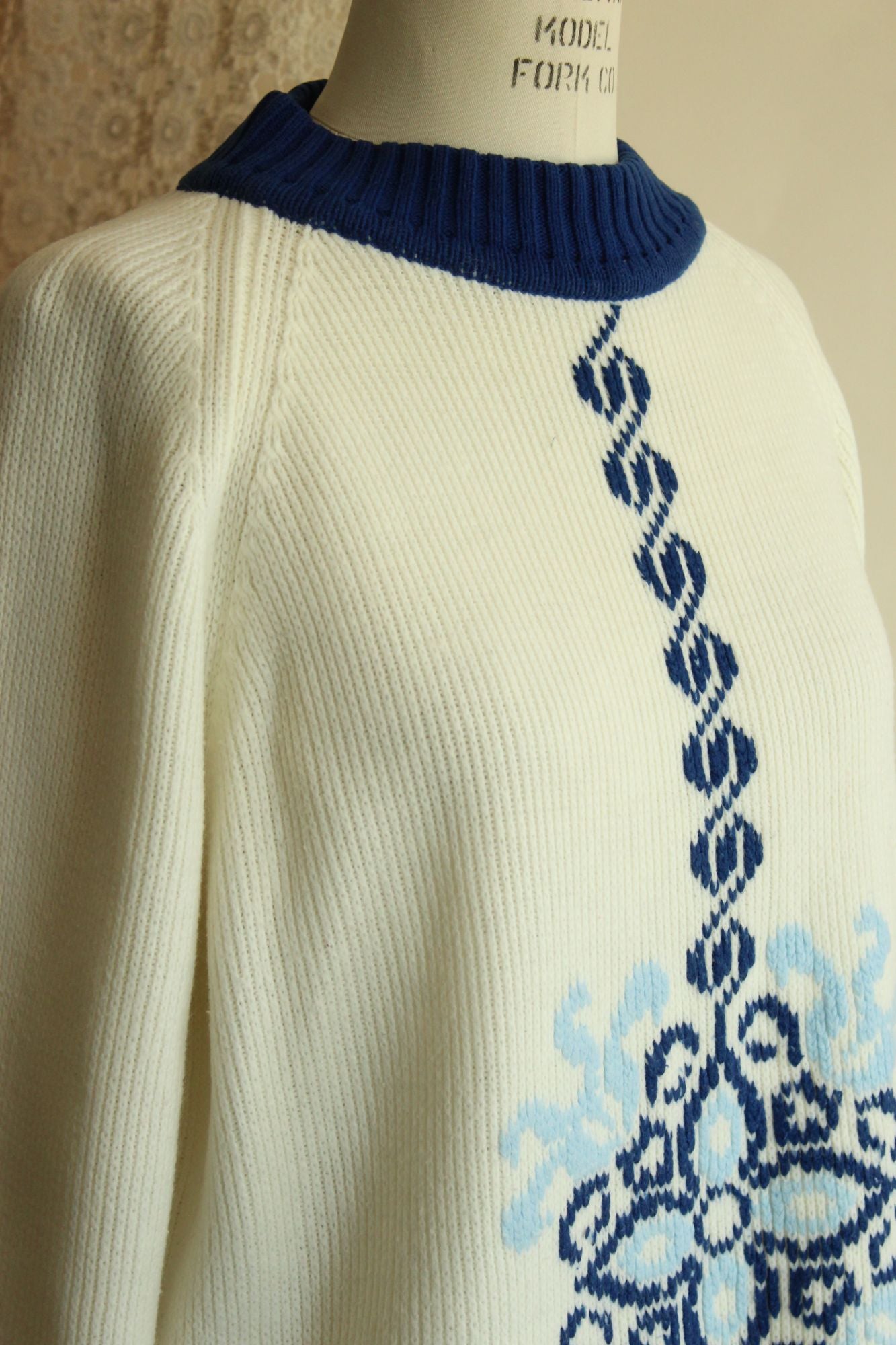 Vintage 1970s The Campus Shop Nordic Style Blue and White Jumper