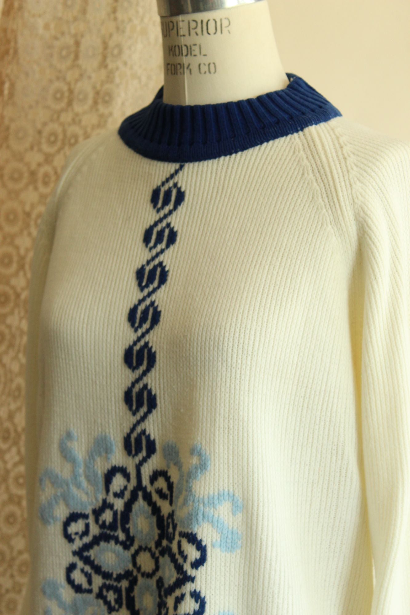 Vintage 1970s The Campus Shop Nordic Style Blue and White Jumper