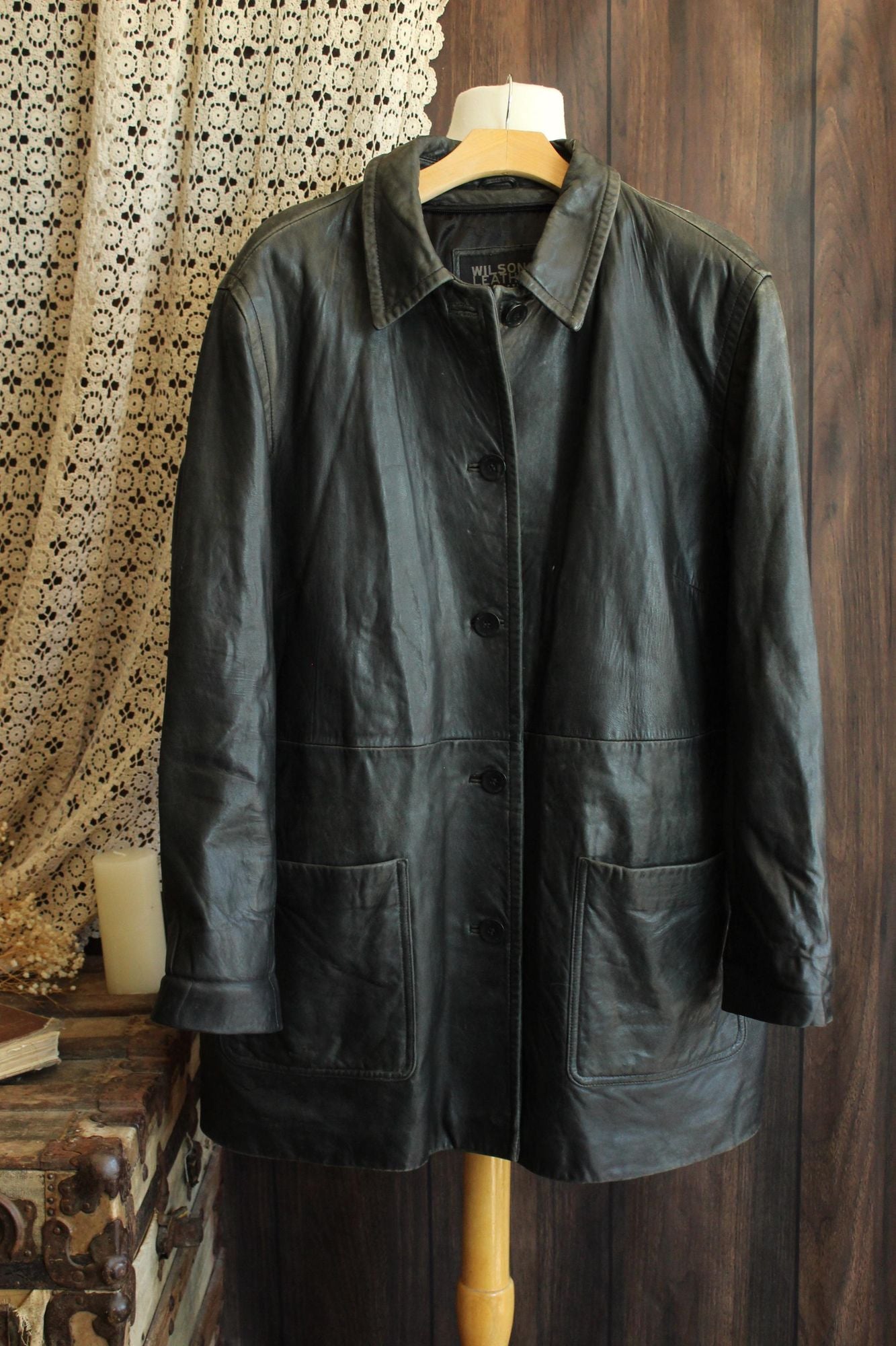 Vintage 1990s Volup Size 2X Wilsons Leather Black Jacket