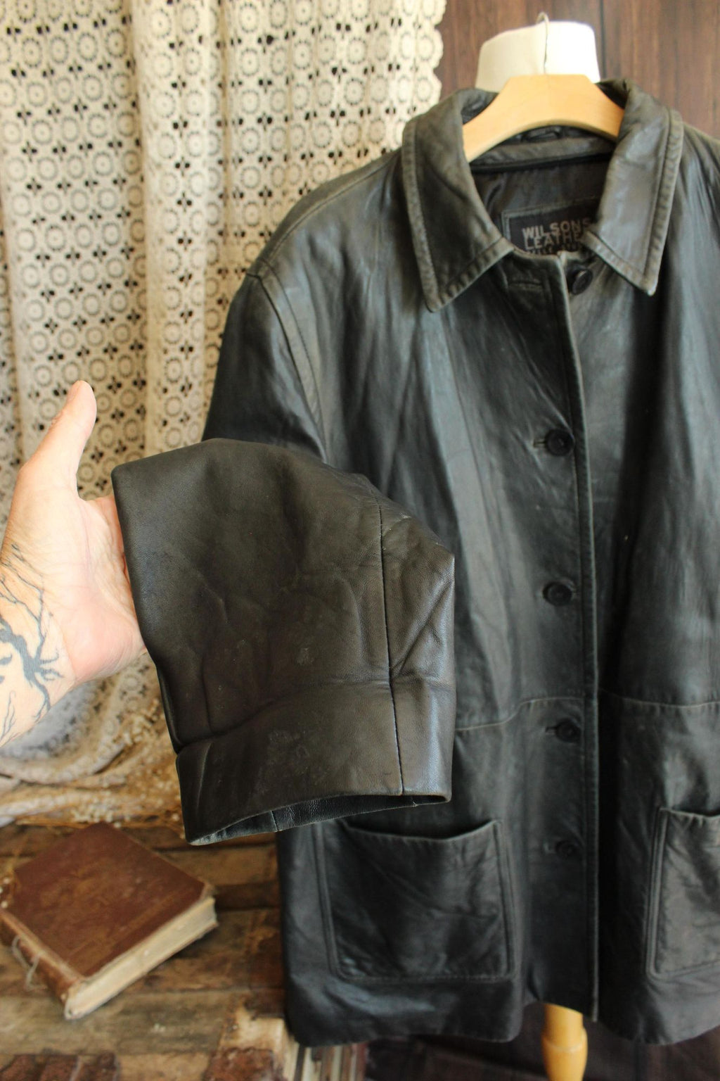Vintage 1990s Volup Size 2X Wilsons Leather Black Jacket