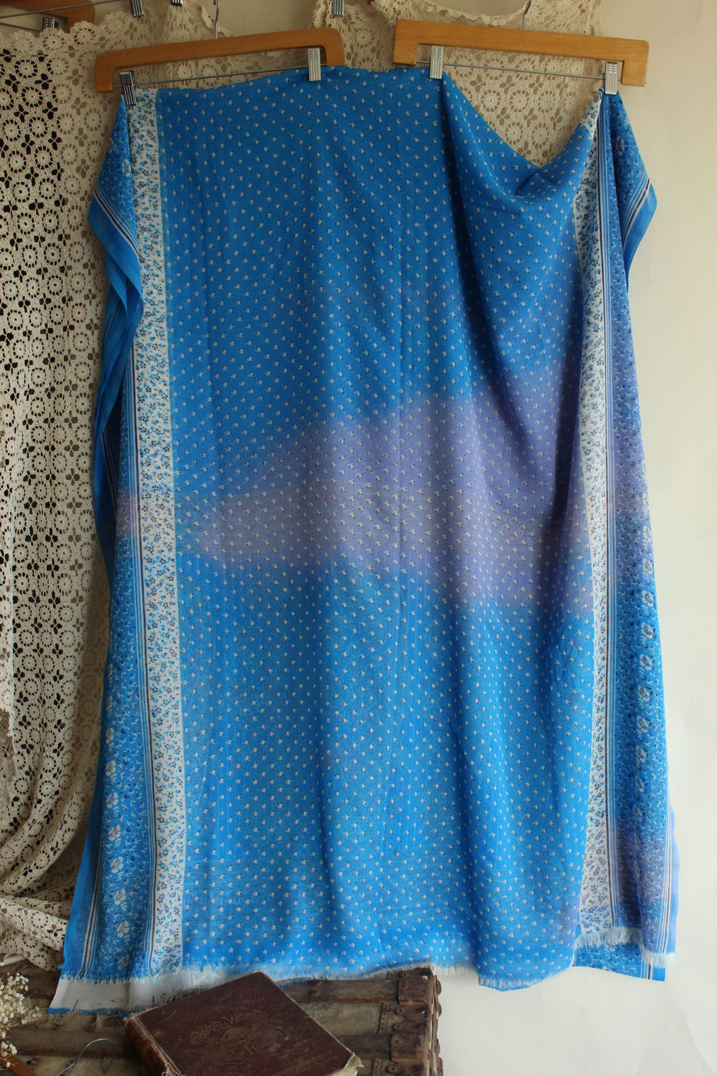 Vintage 1990s Authentic Sky Blue Chiffon with a Floral Print Indian Sari