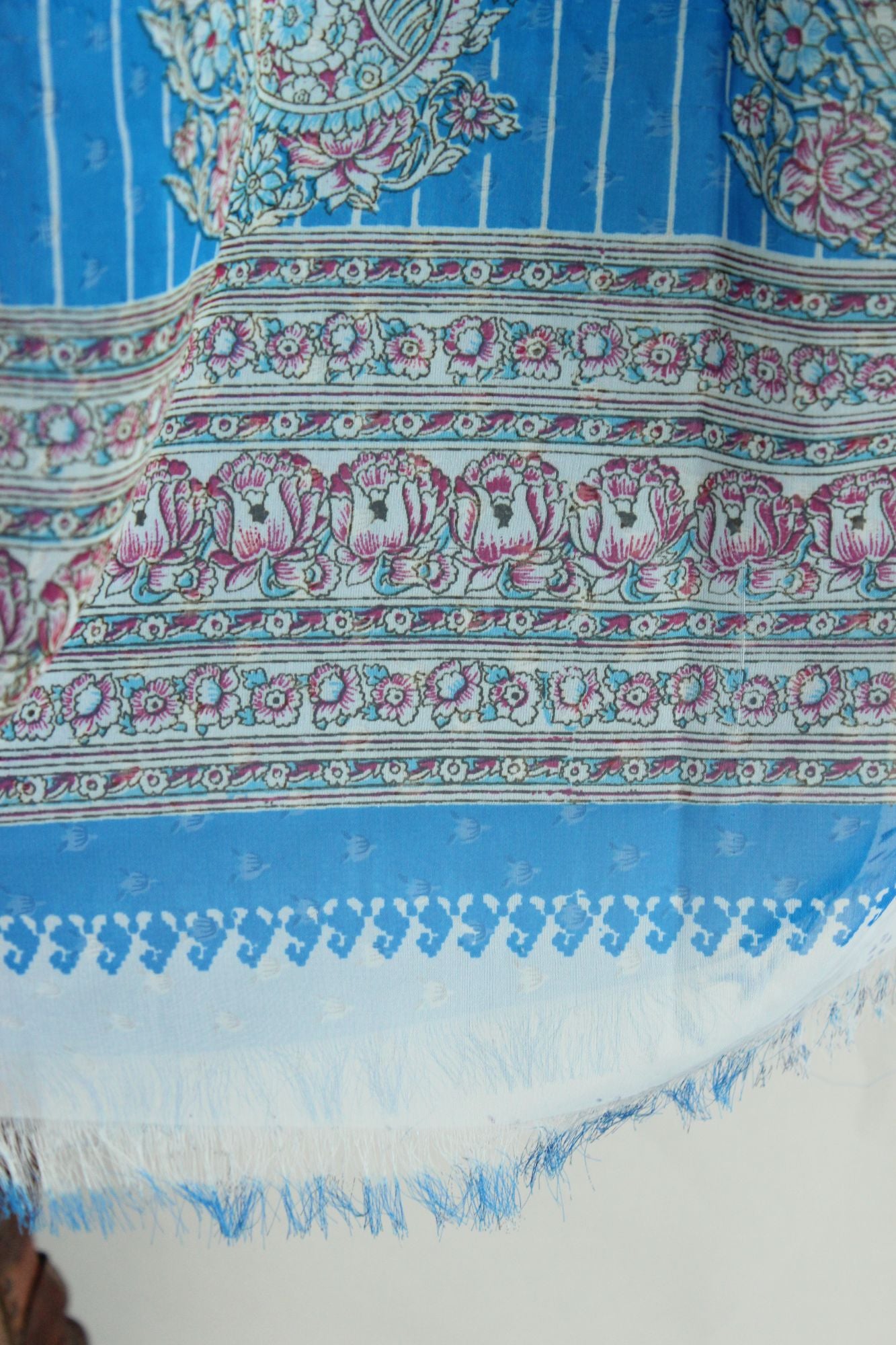 Vintage 1990s Authentic Sky Blue Chiffon with a Floral Print Indian Sari