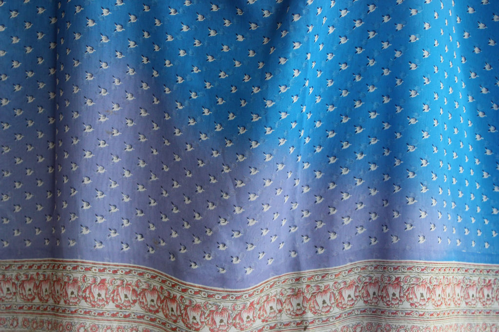 Vintage 1990s Authentic Sky Blue Chiffon with a Floral Print Indian Sari