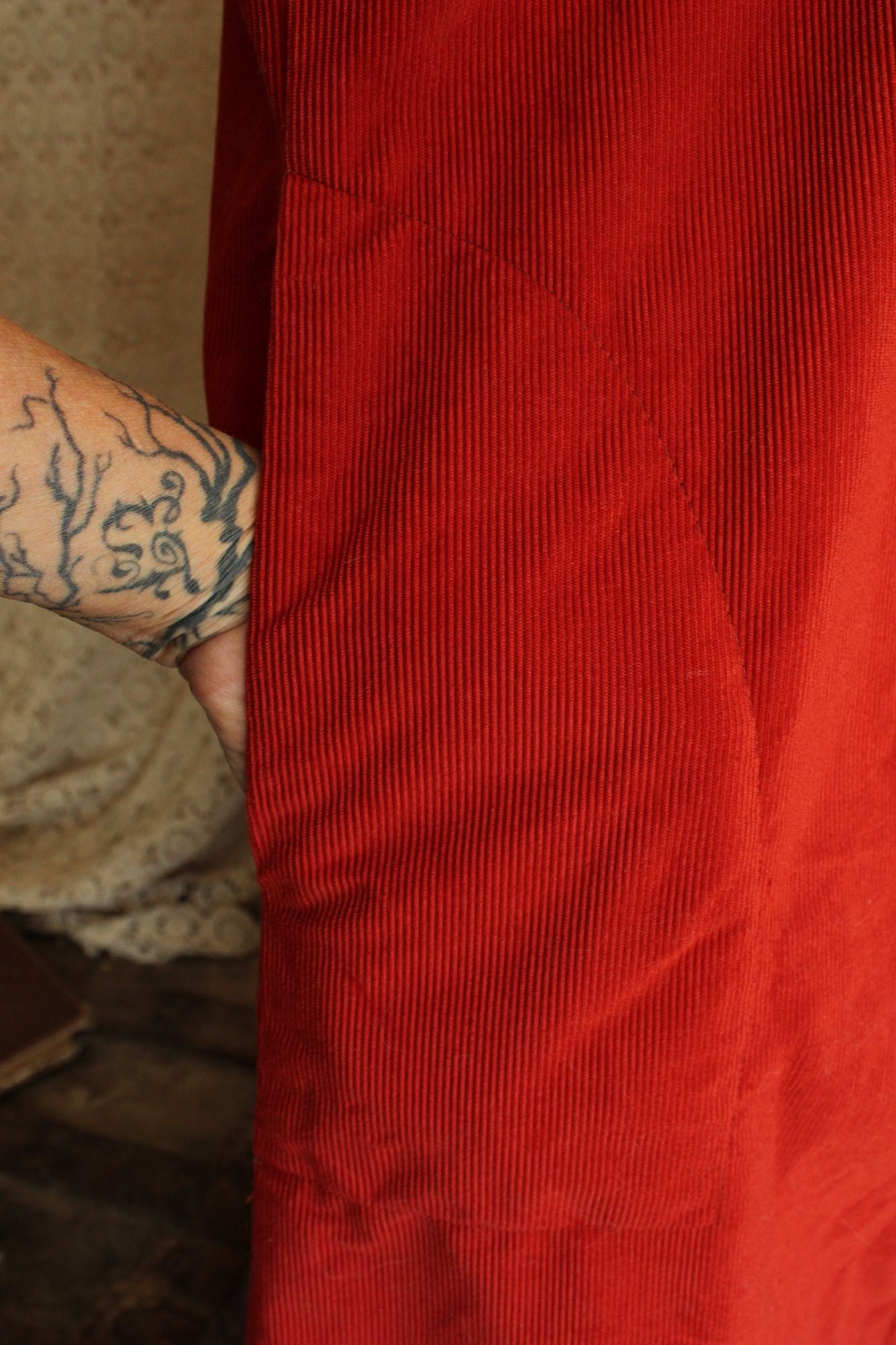 Vintage 1970s Red Corduroy Dress with Pockets