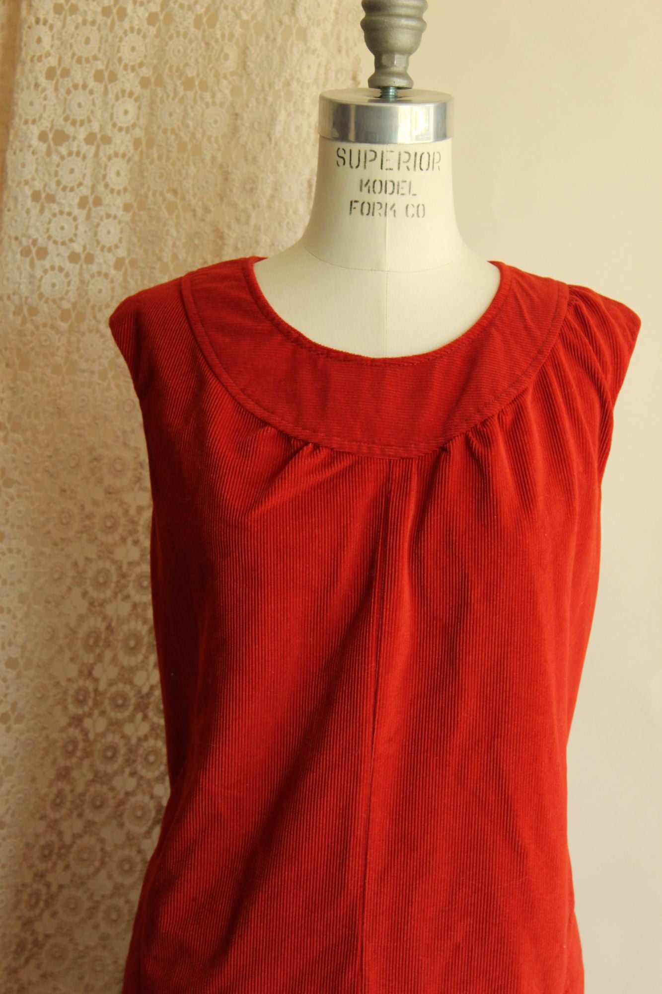 Vintage 1970s Red Corduroy Dress with Pockets