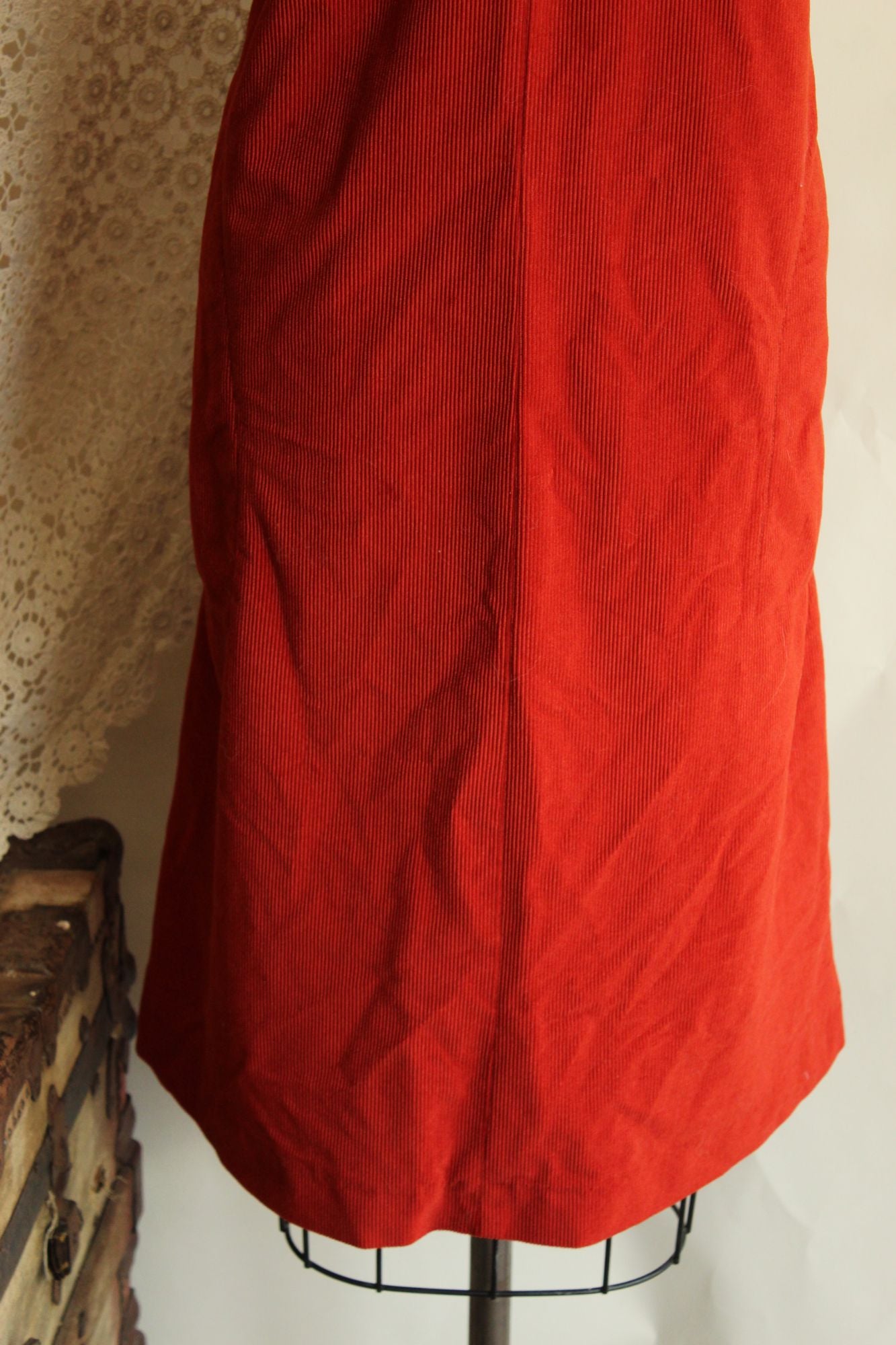 Vintage 1970s Red Corduroy Dress with Pockets