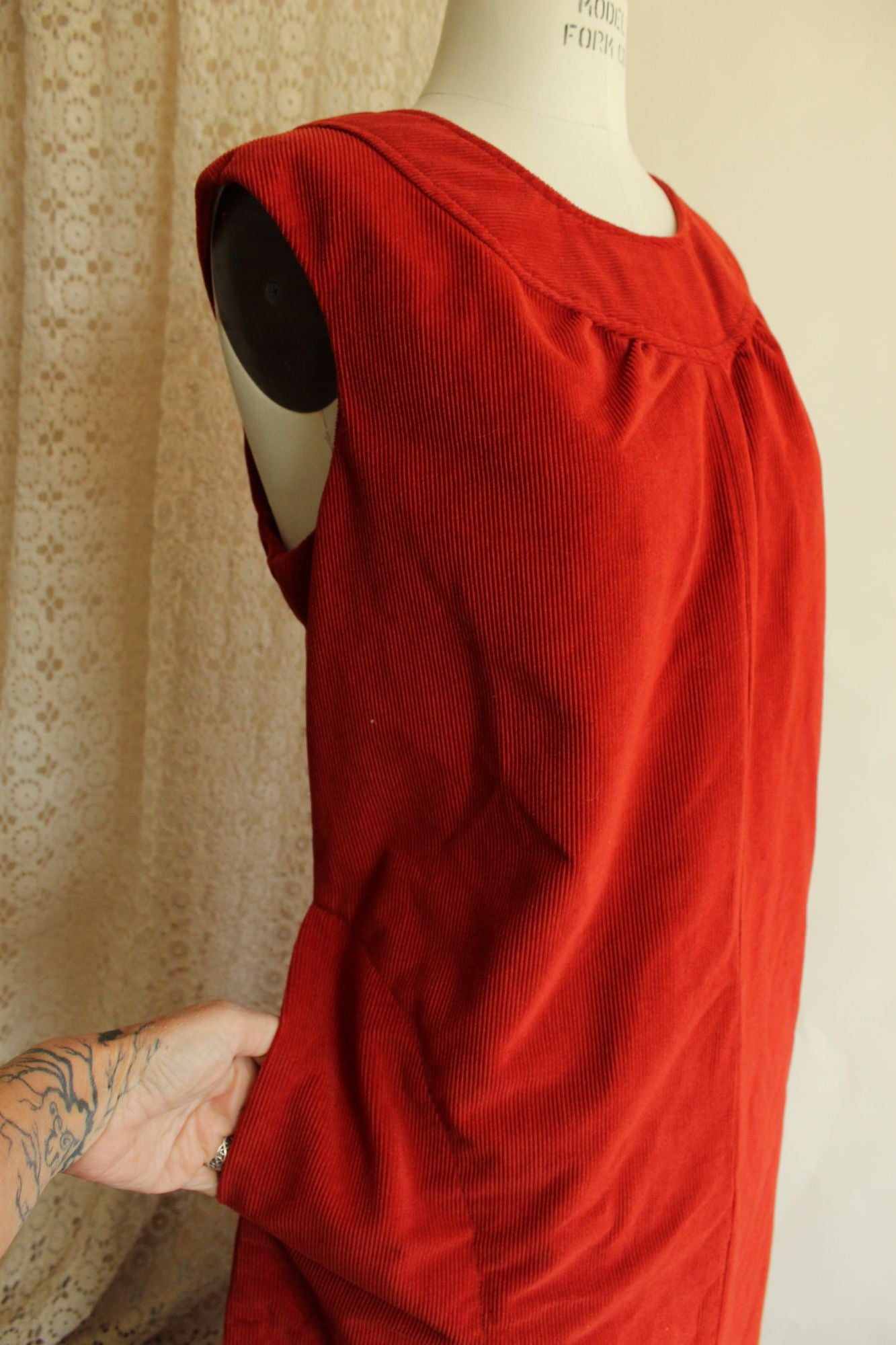 Vintage 1970s Red Corduroy Dress with Pockets