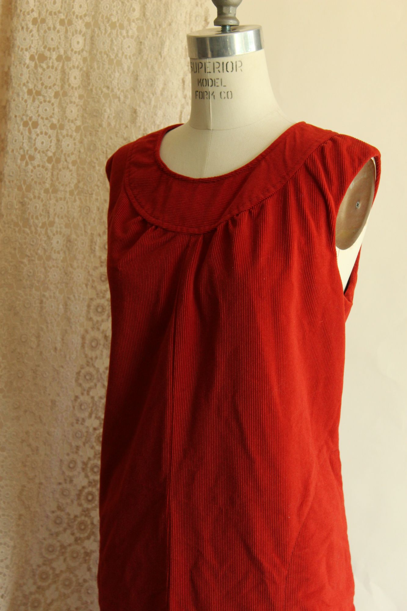Vintage 1970s Red Corduroy Dress with Pockets